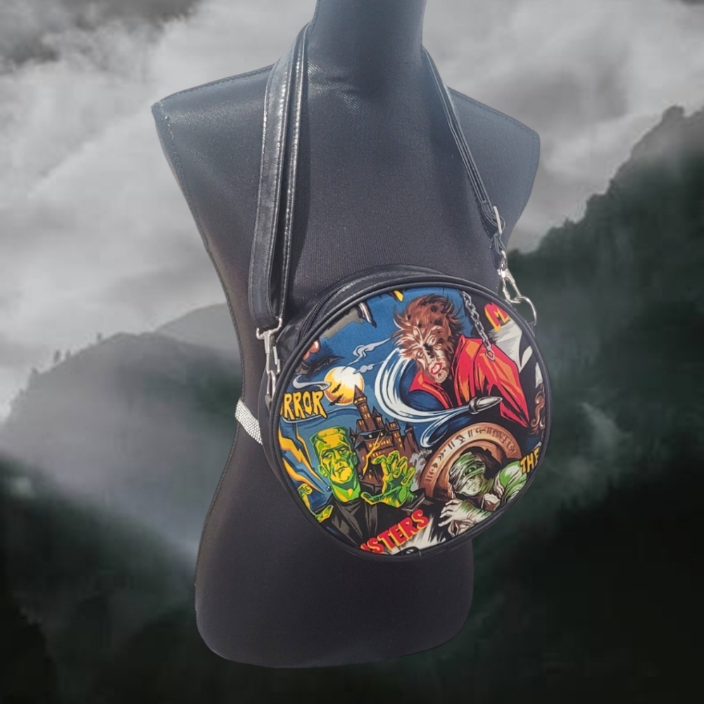 US Handmade Graphic Round Monsters Crossbody Bag